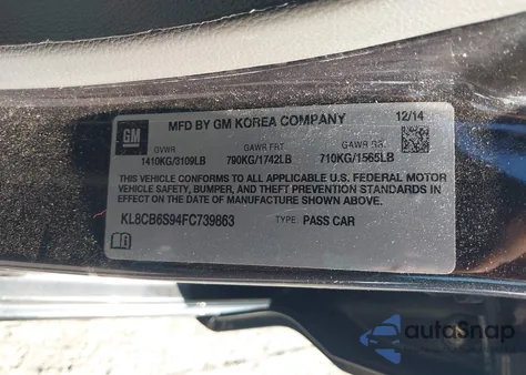 2015 Chevrolet Spark Ls Cvt from USA, damaged, VIN KL8CB6S94FC739863